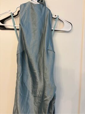 Selfie Leslie Satin Halter Slip Dress in Dusty Blue
